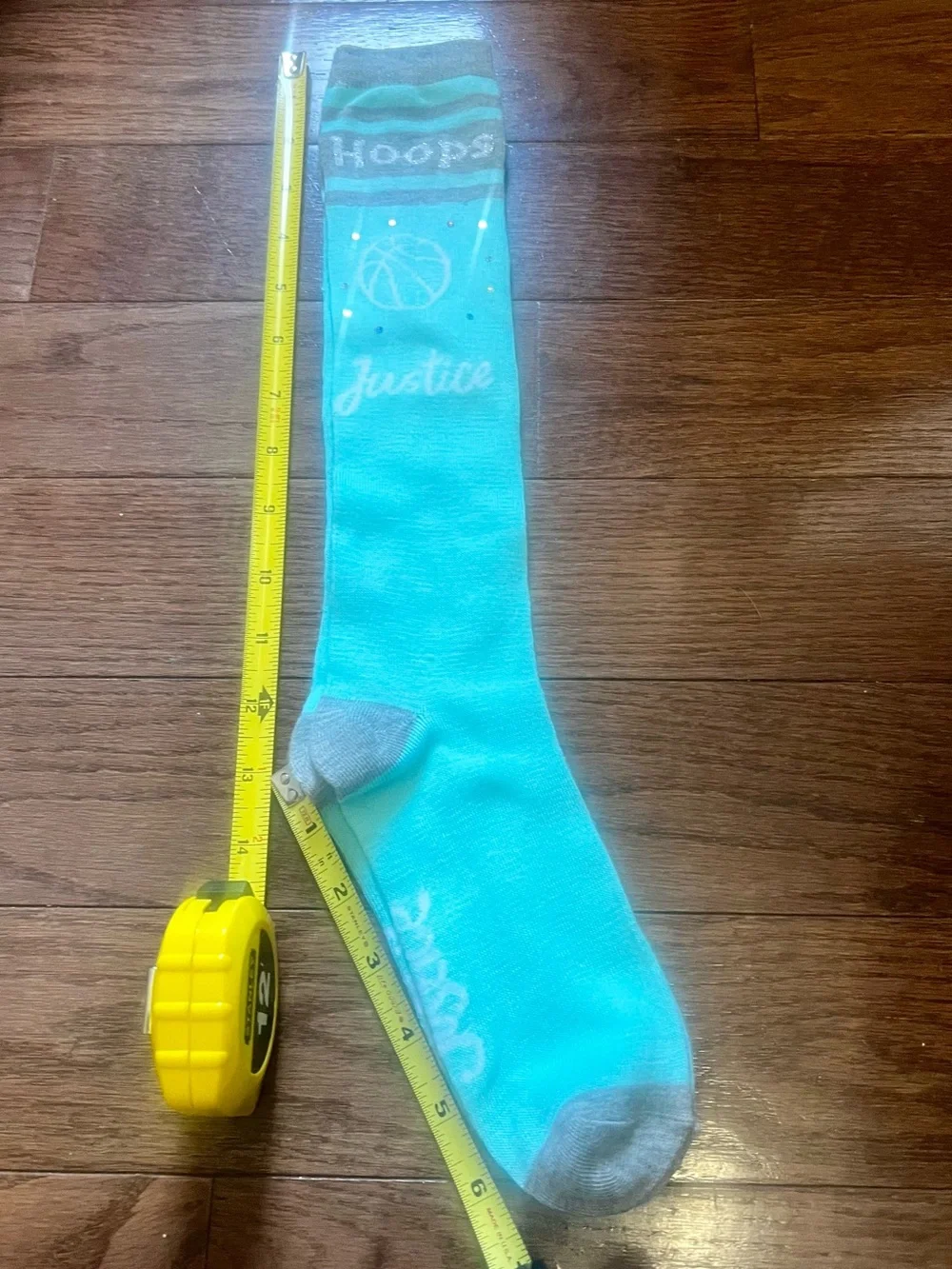 Justice Turquoise and Gray 'Hoops' Knee High Socks